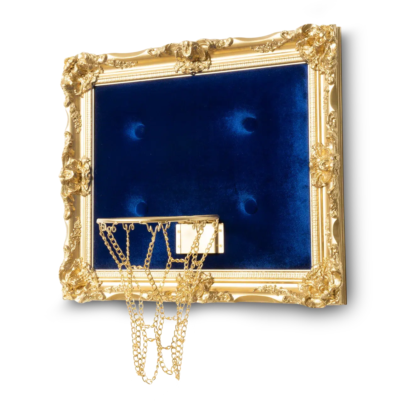 A blue velvet frame hoop.