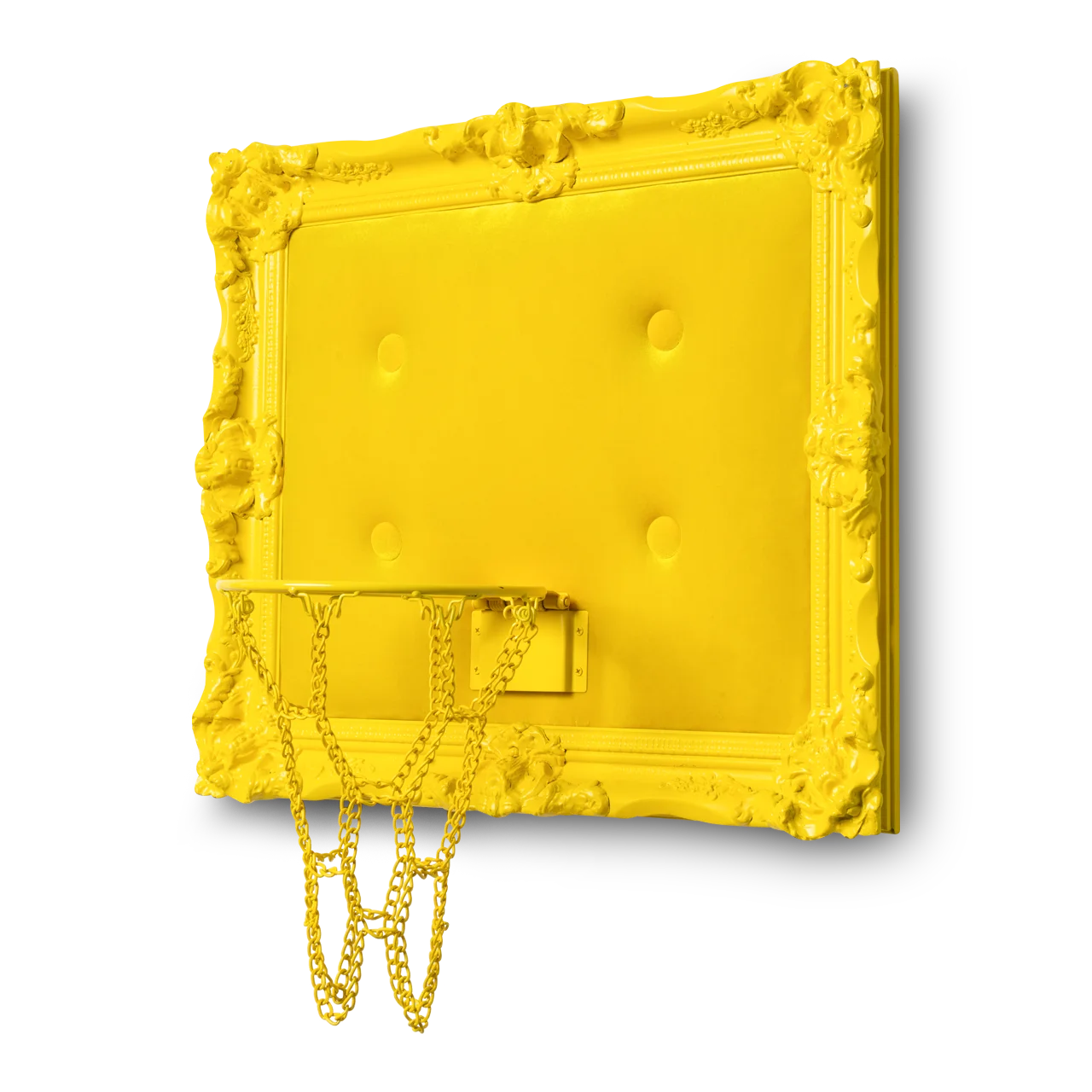 A ornate frame surrounding a Yellow Velvet Hoop.