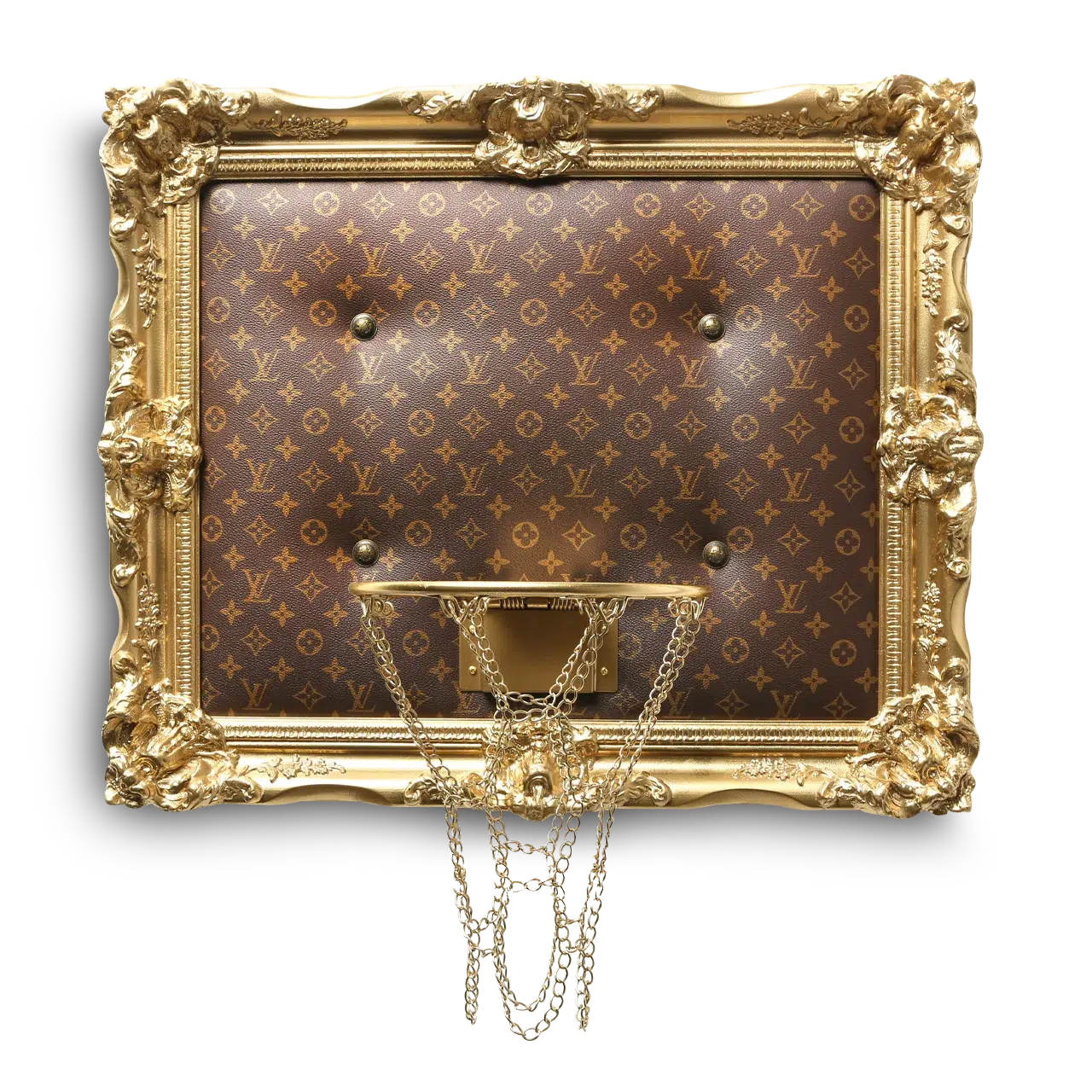 Luxury basketball hoop made by Louis Vuitton.