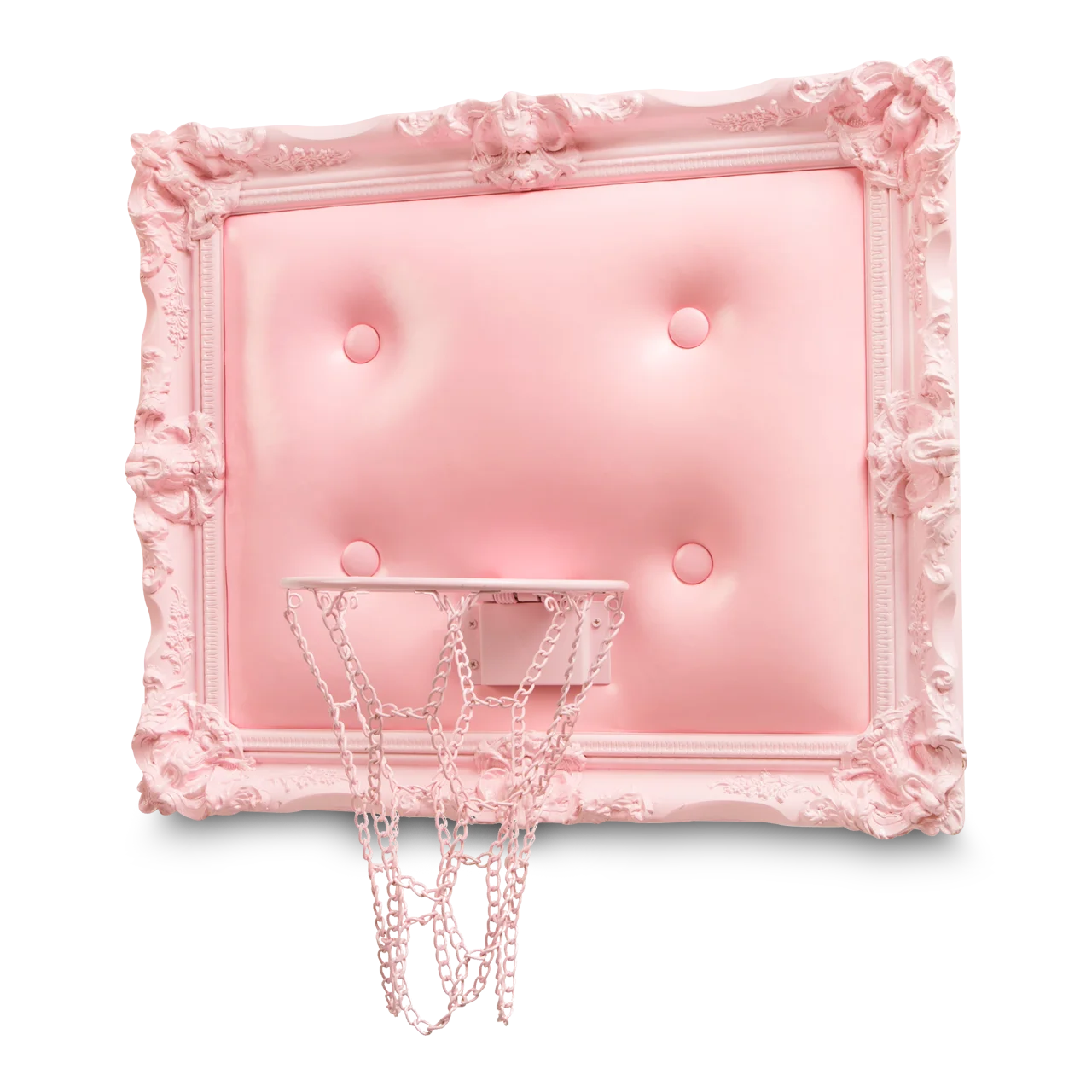 A Pink Leather Hoop adorned with an ornate frame.