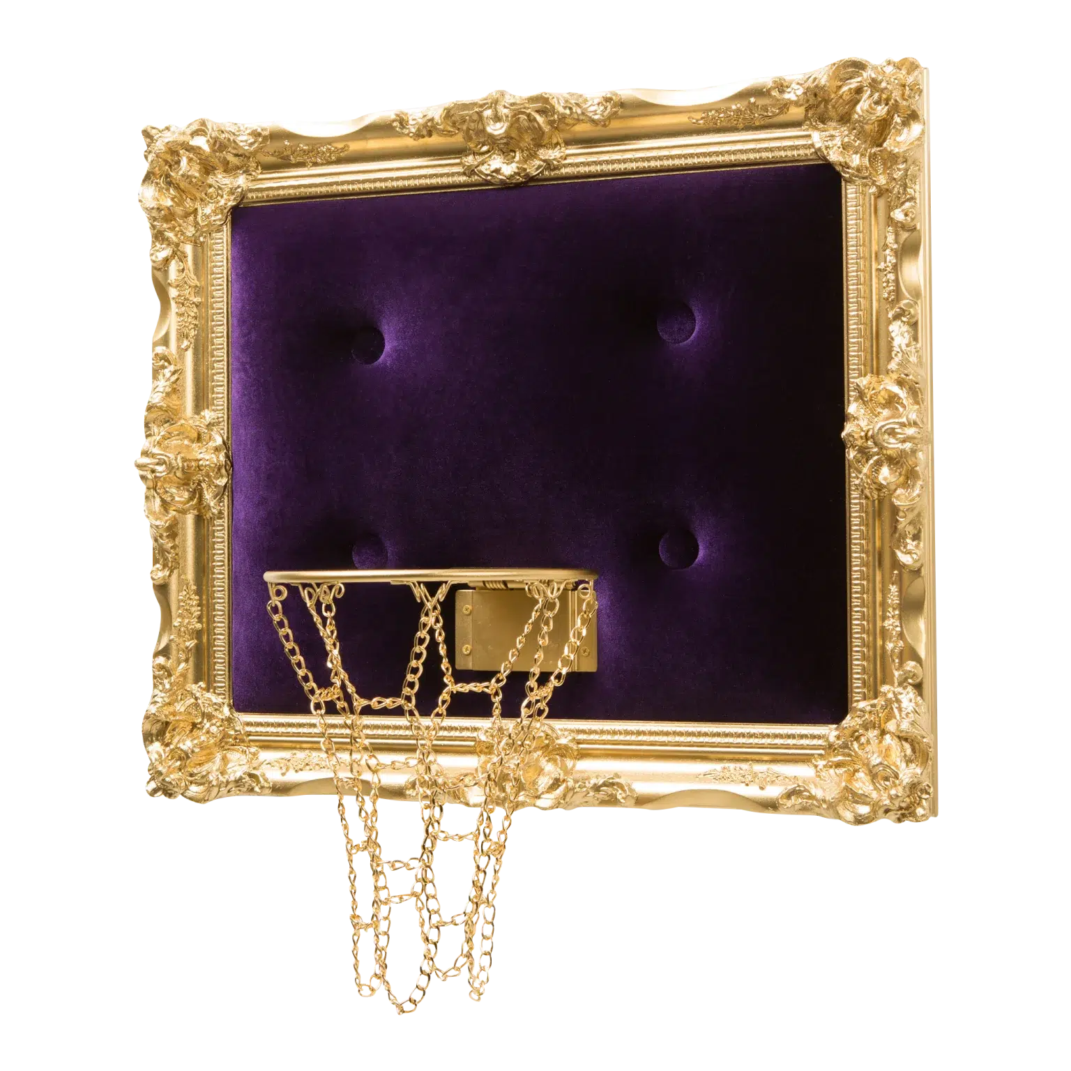 A Purple Velvet Hoop with a gold frame.