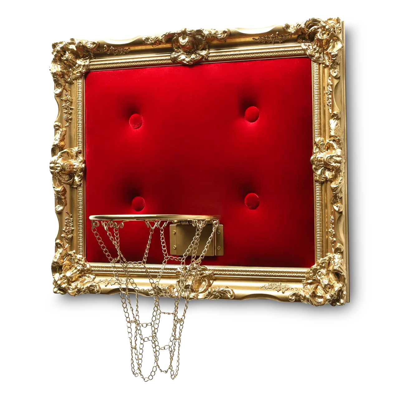 A Red Velvet Hoop with a frame made of velvet.